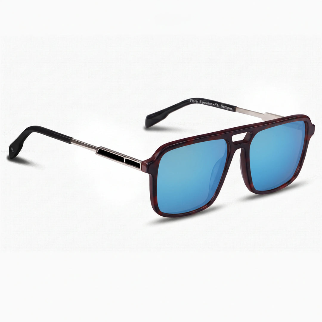 Lentes de sol Fiore 1014 Rojo cristal Espejado Azul polarizado vista tres cuartos unisex #color_espejado-azul