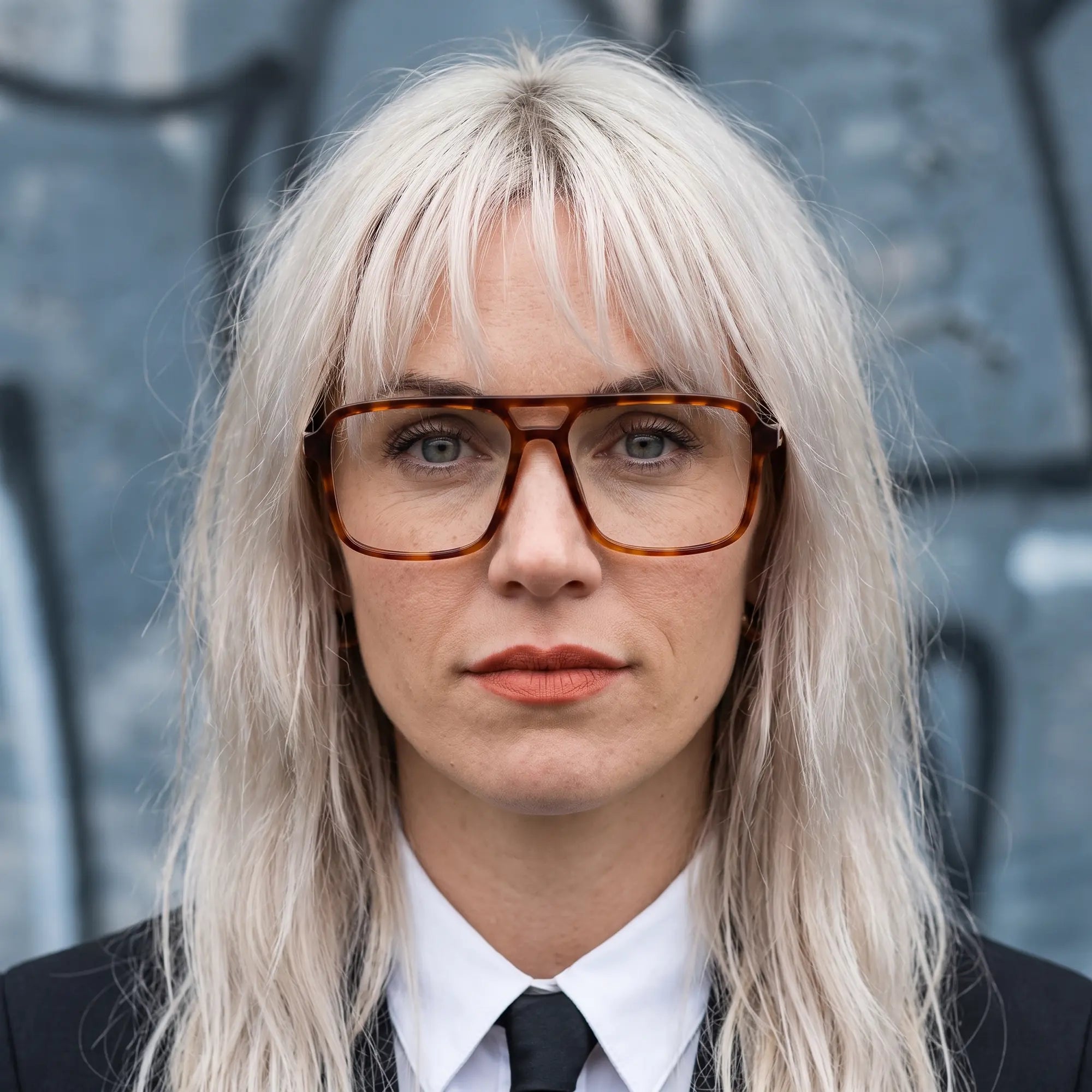 Anteojos Fiore 1014 en brown tortoiseshell, en modelo – confident portrait with gold chain necklace