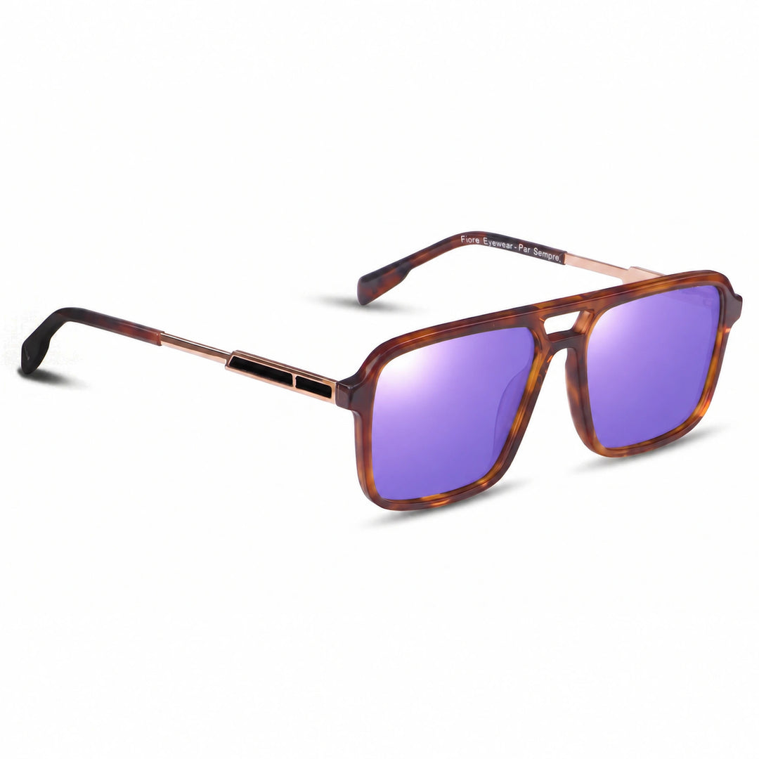 Lentes de sol Fiore 1014 Carey cristal Espejado Morado polarizado vista tres cuartos unisex #color_espejado-morado