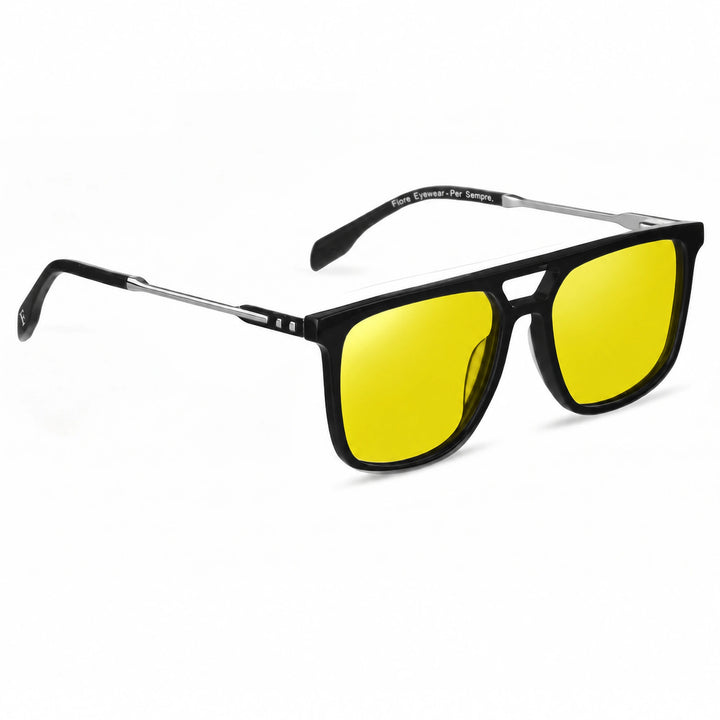 Lentes de sol Fiore 10177 Negro cristal Amarillo polarizado vista tres cuartos mujer #color_amarillo