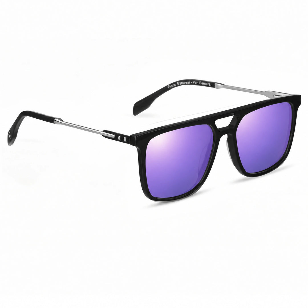 Lentes de sol Fiore 10177 Negro cristal Espejado Morado polarizado vista tres cuartos mujer #color_espejado-morado