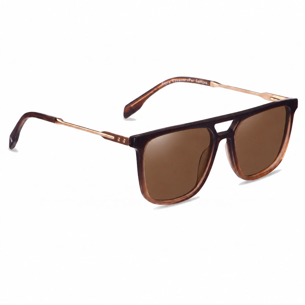 Lentes de sol Fiore 10177 Brown con cristal café polarizado UV400, vista en tres cuartos para hombre y mujer #color_cafe