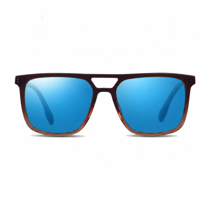 Lentes de sol Fiore 10177 Brown con cristal espejado azul polarizado UV400, vista frontal para hombre y mujer #color_espejado-azul #foto_frontal