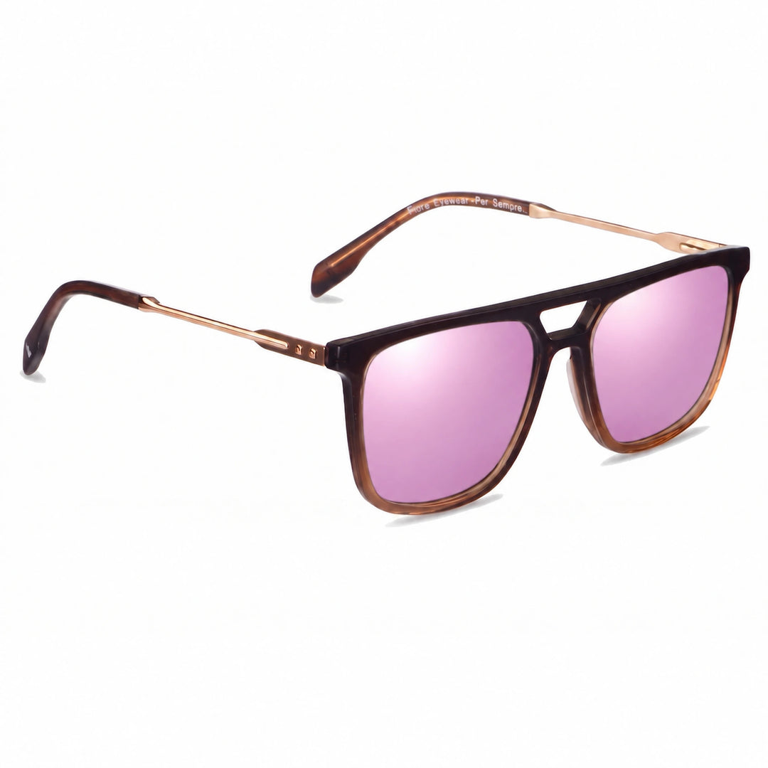 Lentes de sol Fiore 10177 Brown con cristal espejado rosado polarizado UV400, vista en tres cuartos para hombre y mujer #color_espejado-rosado
