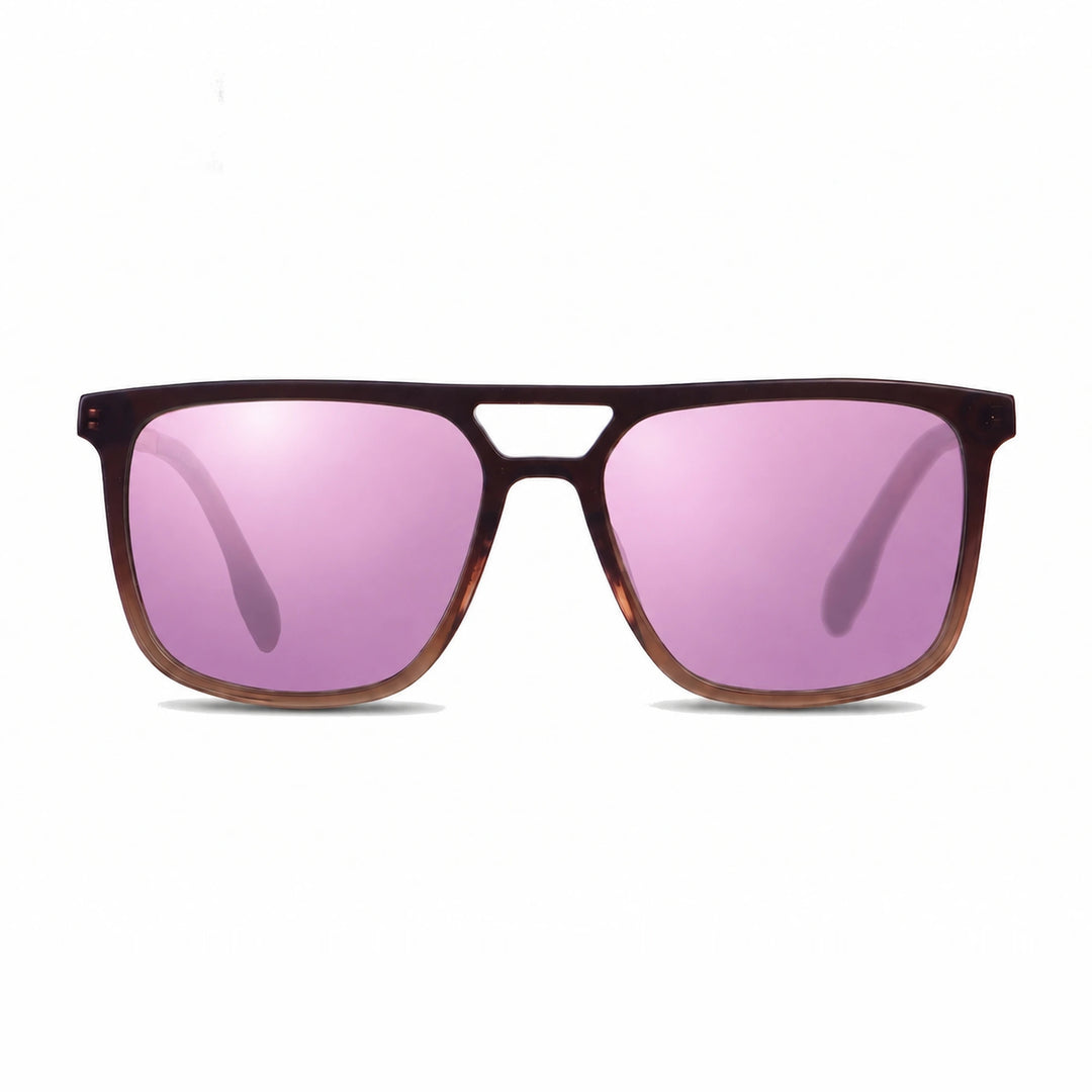 Lentes de sol Fiore 10177 Brown con cristal espejado rosado polarizado UV400, vista frontal para hombre y mujer #color_espejado-rosado #foto_frontal