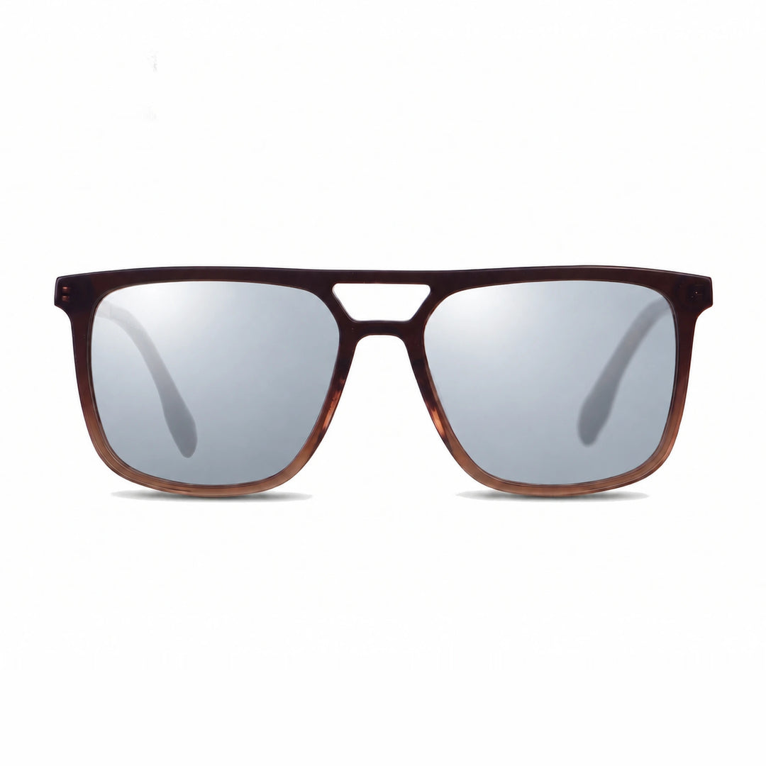 Lentes de sol Fiore 10177 Brown con cristal espejado silver polarizado UV400, vista frontal para hombre y mujer #color_espejado-silver #foto_frontal