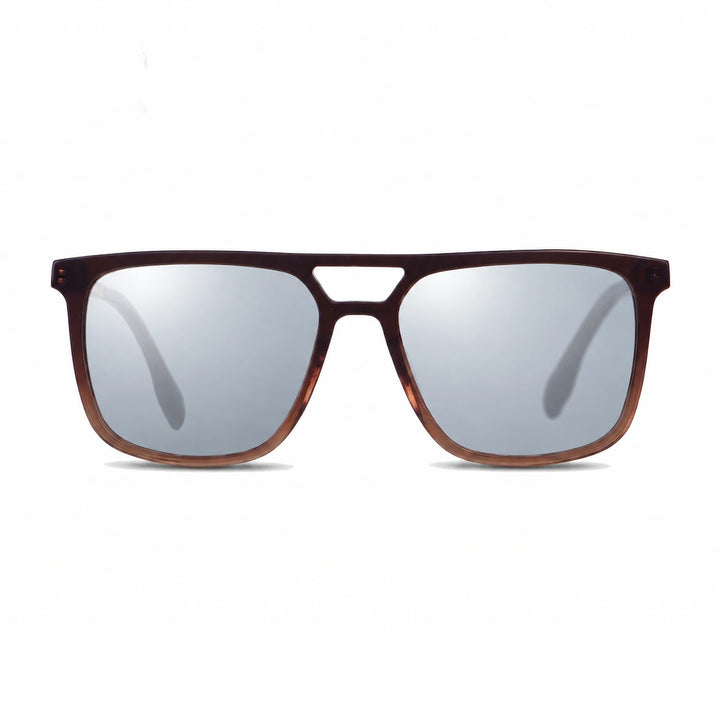 Lentes de sol Fiore 10177 Brown con cristal espejado silver polarizado UV400, vista frontal para hombre y mujer #color_espejado-silver #foto_frontal