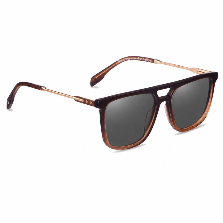 Lentes de sol Fiore 10177 Brown con cristal negro polarizado UV400, vista en tres cuartos para hombre y mujer #color_negro