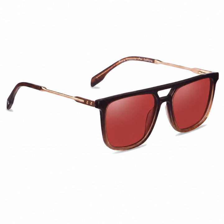 Lentes de sol Fiore 10177 Brown con cristal rojo polarizado UV400, vista en tres cuartos para hombre y mujer #color_rojo