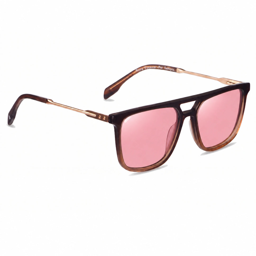 Lentes de sol Fiore 10177 Brown con cristal rosado polarizado UV400, vista en tres cuartos para hombre y mujer #color_rosado