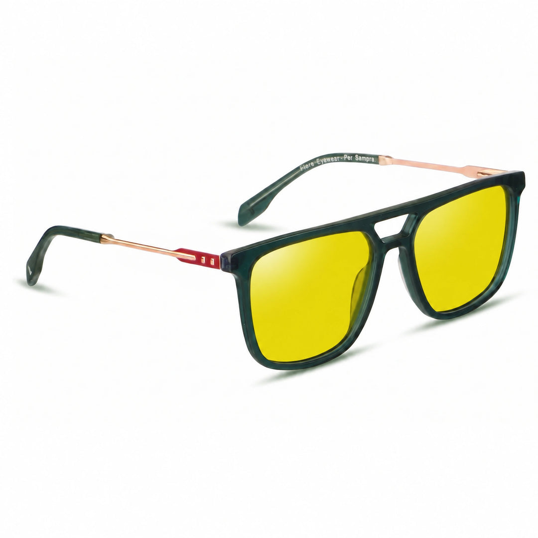 Lentes de sol Fiore 10177 Verde cristal Amarillo polarizado vista tres cuartos mujer #color_amarillo