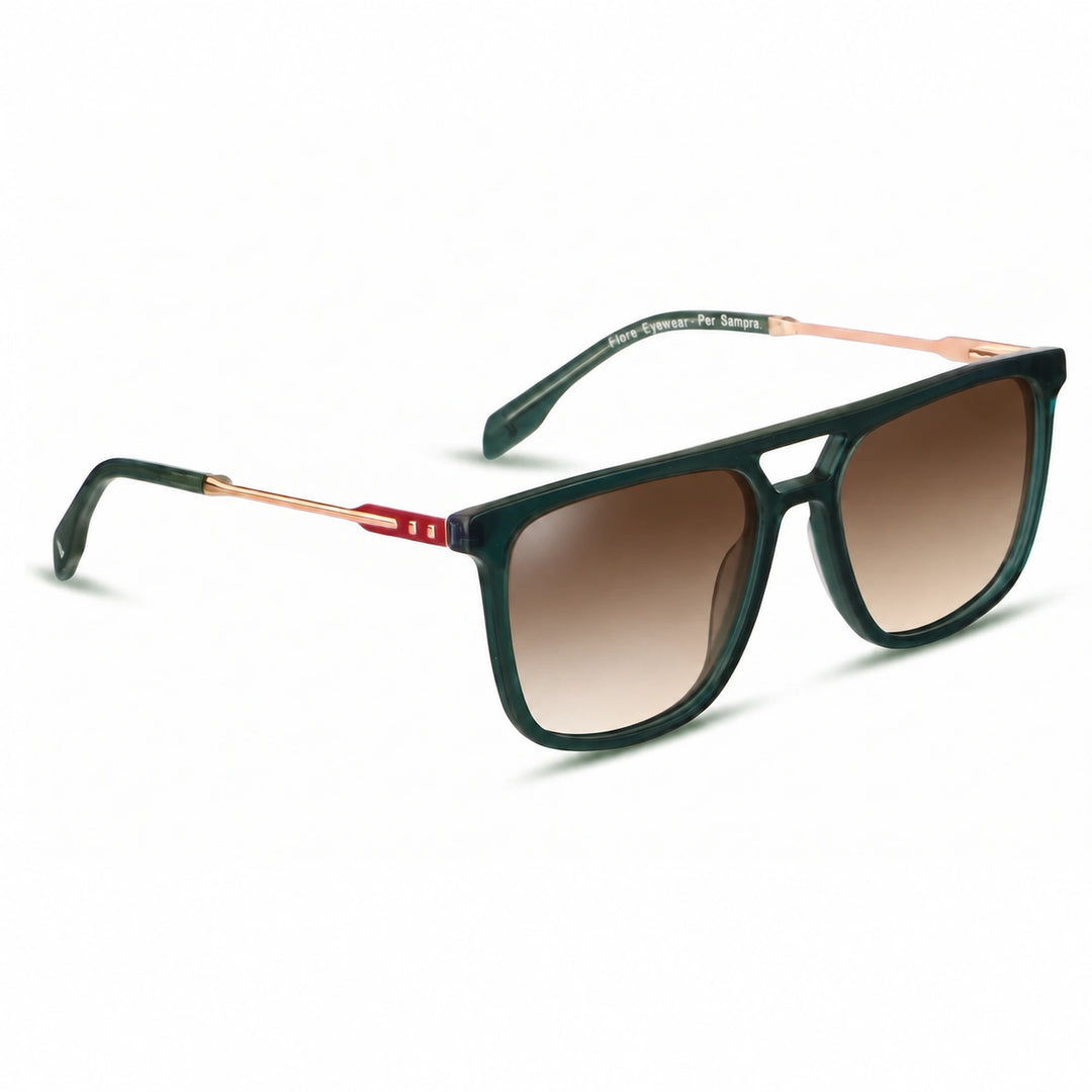 Lentes de sol Fiore 10177 Verde cristal Gradiente Cafe polarizado vista tres cuartos mujer #color_gradiente-cafe