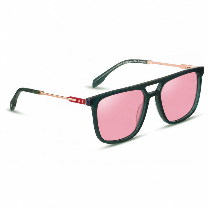 Lentes de sol Fiore 10177 Verde cristal Rosado polarizado vista tres cuartos mujer #color_rosado