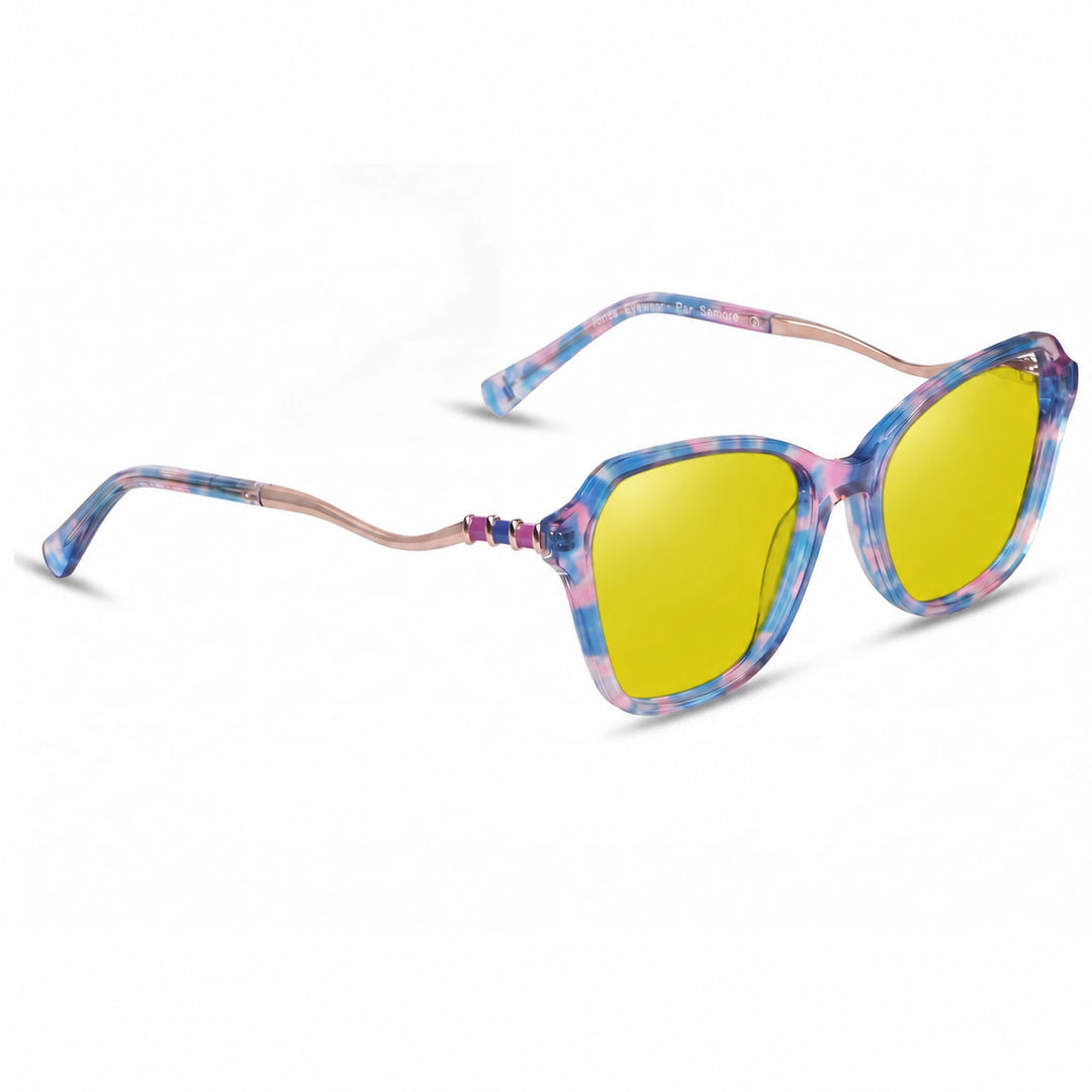 Lentes de sol Fiore 1030 Rosado cristal Amarillo polarizado vista tres cuartos mujer #color_amarillo