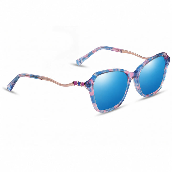 Lentes de sol Fiore 1030 Rosado cristal Espejado Azul polarizado vista tres cuartos mujer #color_espejado-azul