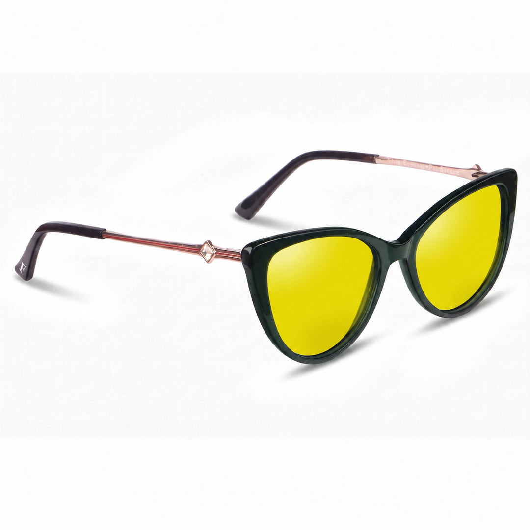 Lentes de sol Fiore 1031 Verde cristal Amarillo polarizado vista tres cuartos mujer #color_amarillo