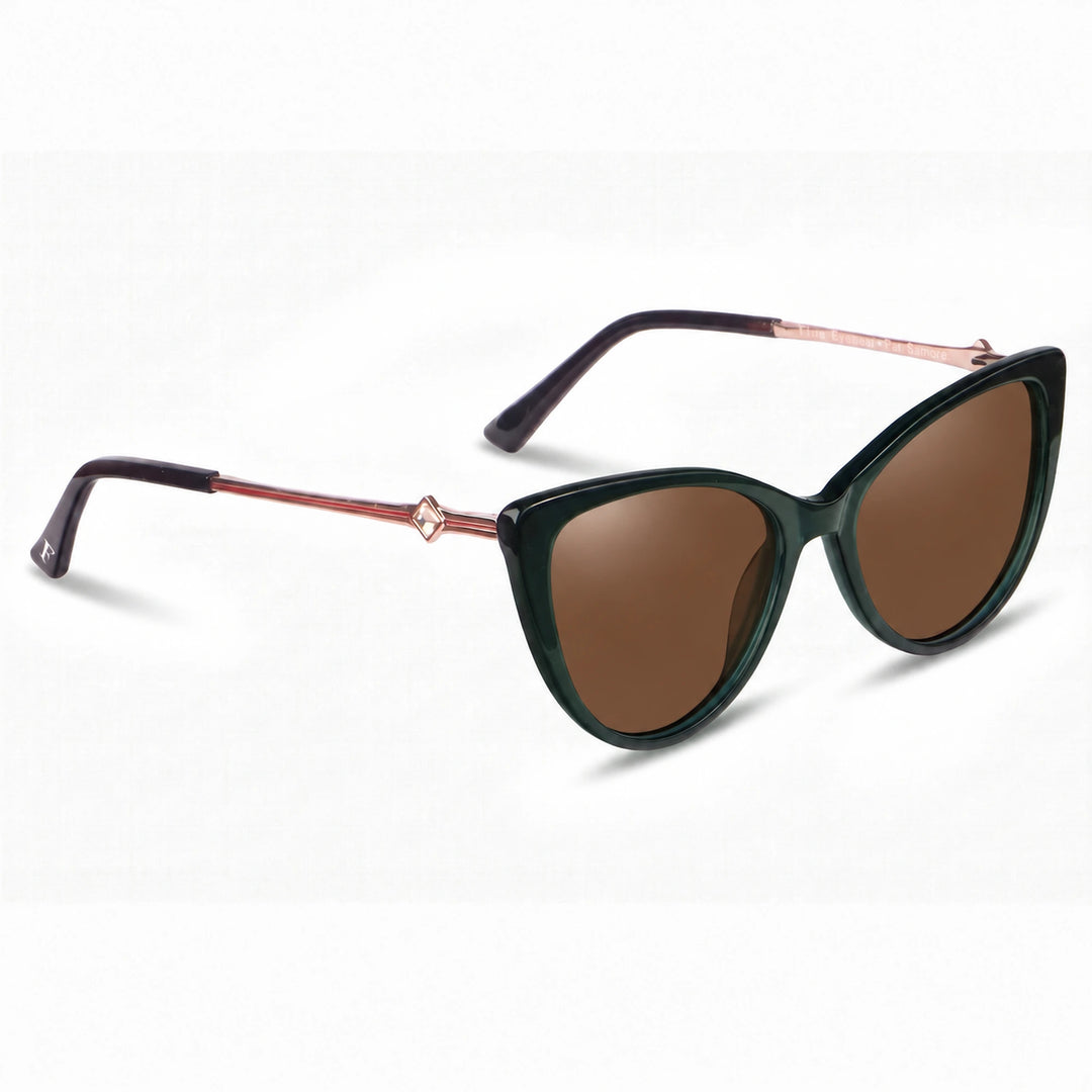 Lentes de sol Fiore 1031 Verde cristal Cafe polarizado vista tres cuartos mujer #color_cafe