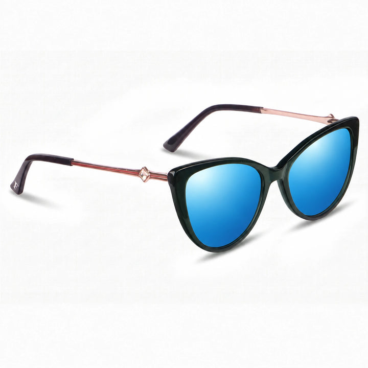 Lentes de sol Fiore 1031 Verde cristal Espejado Azul polarizado vista tres cuartos mujer #color_espejado-azul