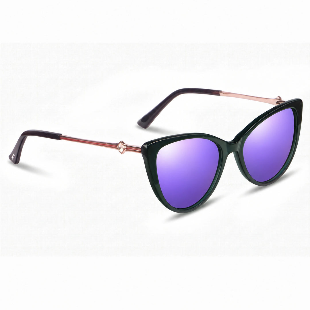 Lentes de sol Fiore 1031 Verde cristal Espejado Morado polarizado vista tres cuartos mujer #color_espejado-morado