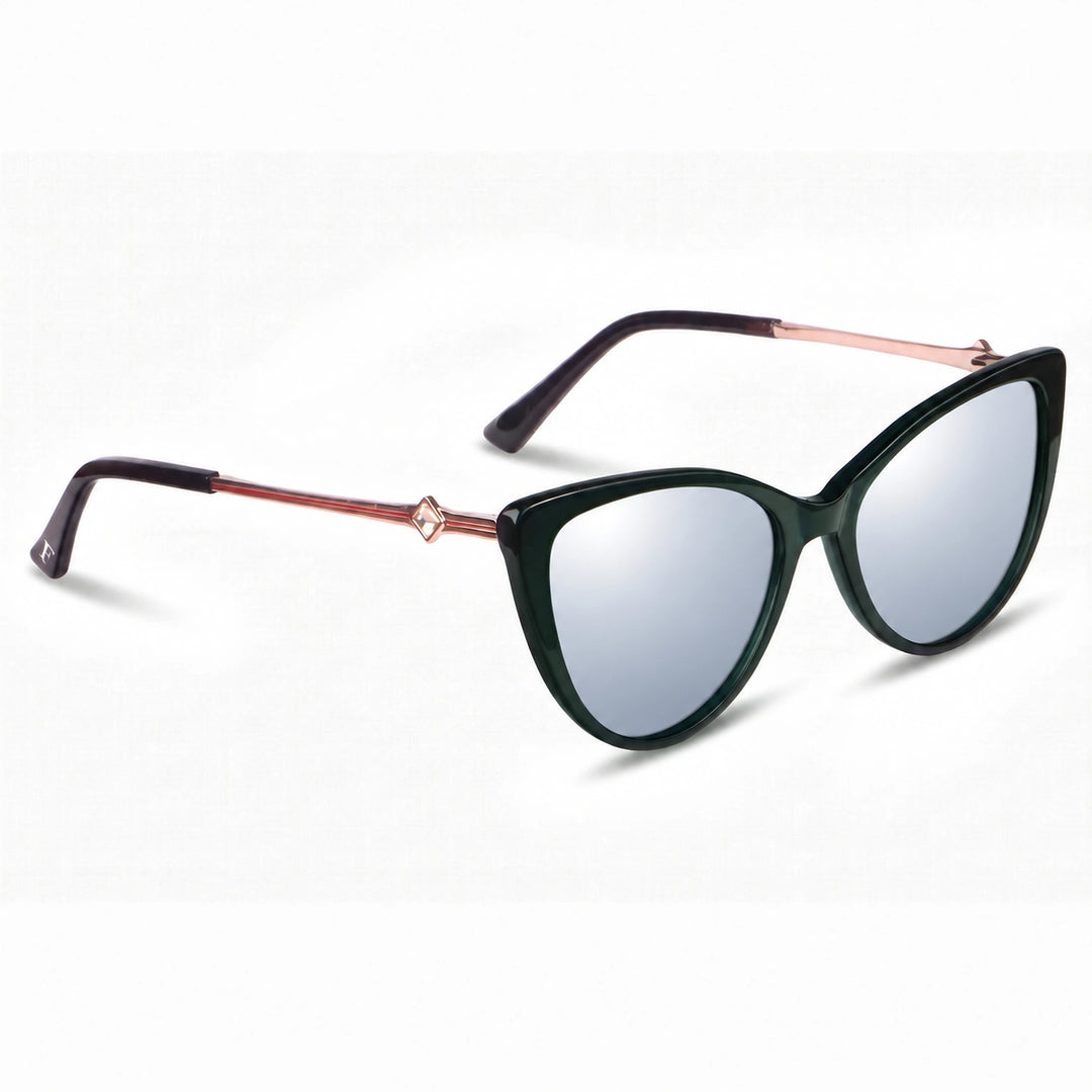 Lentes de sol Fiore 1031 Verde cristal Espejado Silver polarizado vista tres cuartos mujer #color_espejado-silver