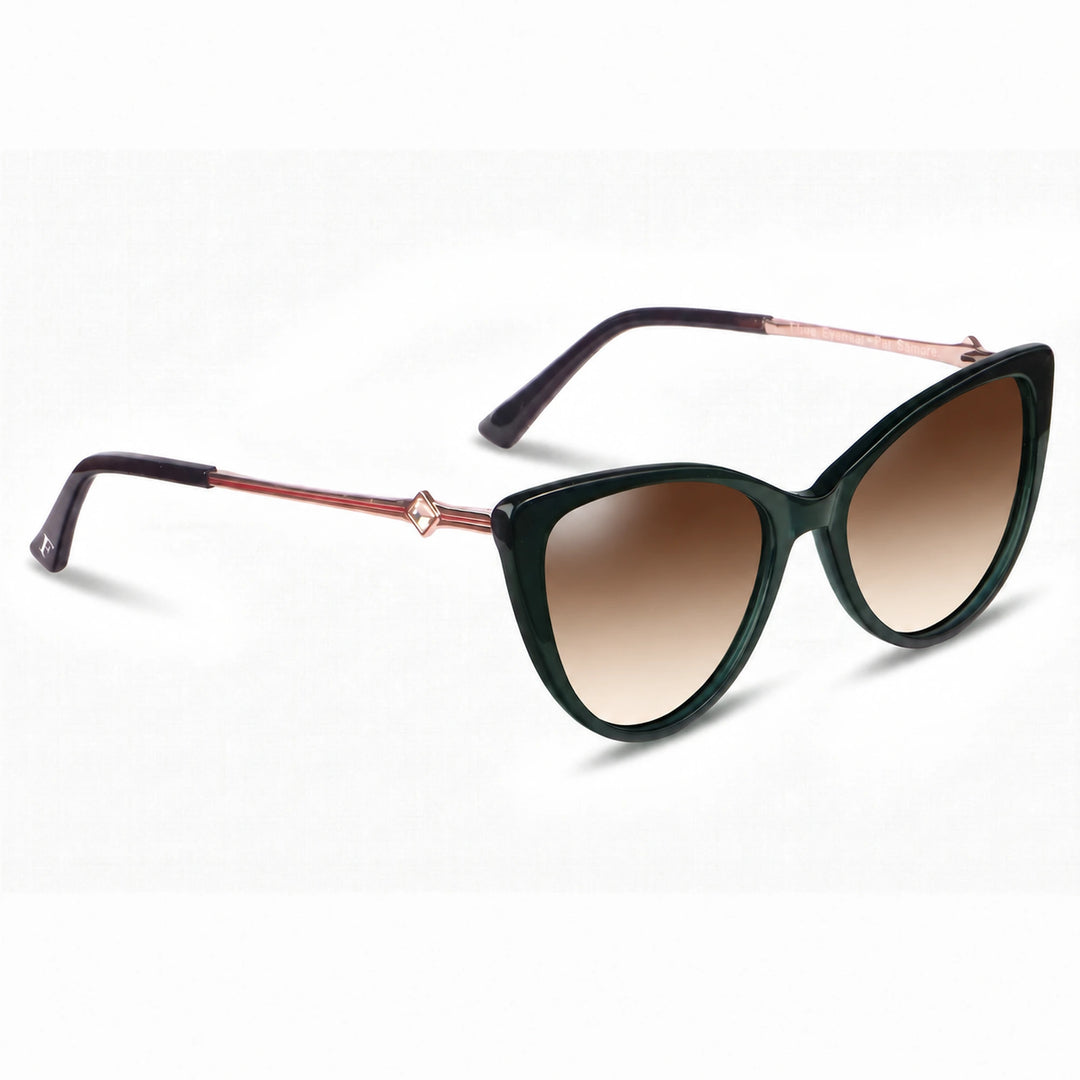 Lentes de sol Fiore 1031 Verde cristal Gradiente Cafe polarizado vista tres cuartos mujer #color_gradiente-cafe