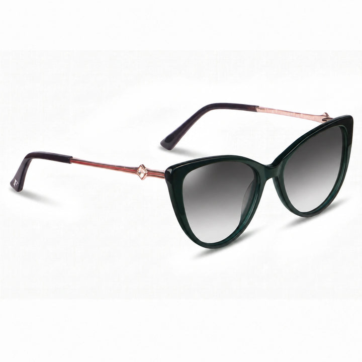 Lentes de sol Fiore 1031 Verde cristal Gradiente Gris polarizado vista tres cuartos mujer #color_gradiente-gris
