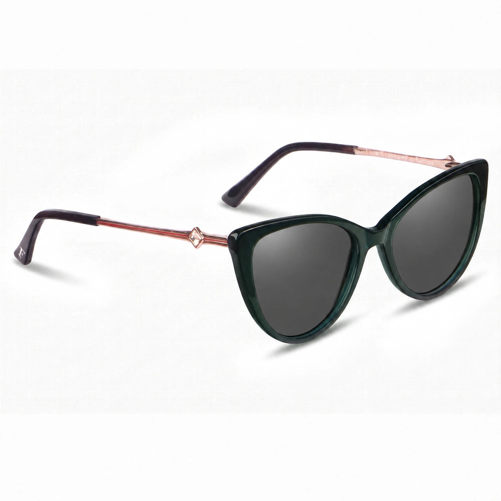 Lentes de sol Fiore 1031 Verde cristal Negro polarizado vista tres cuartos mujer #color_negro
