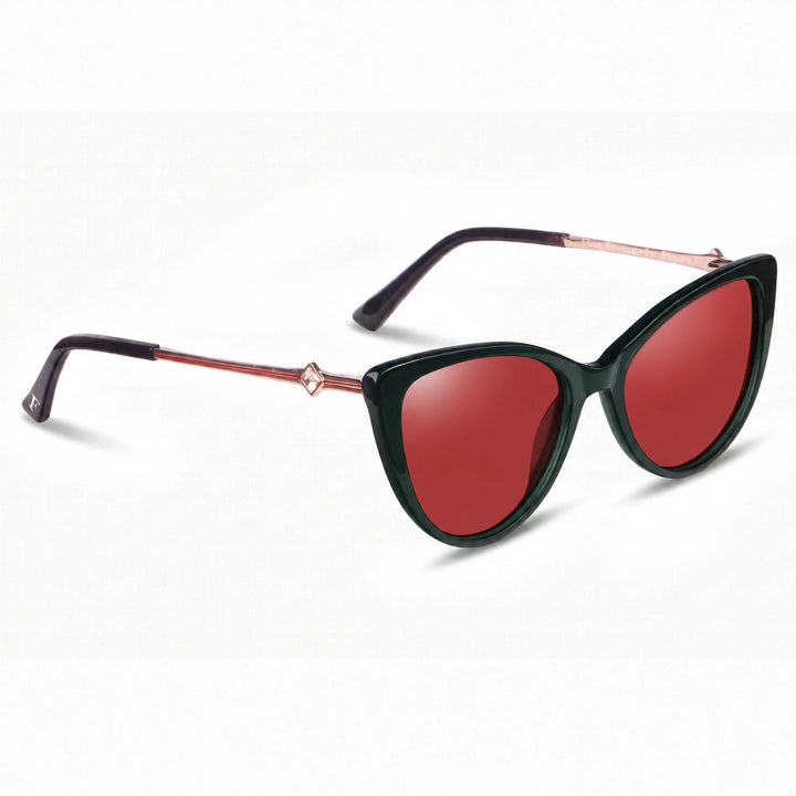 Lentes de sol Fiore 1031 Verde cristal Rojo polarizado vista tres cuartos mujer #color_rojo