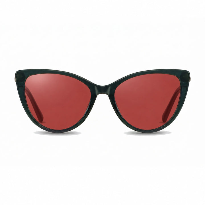 Lentes de sol Fiore 1031 Verde cristal Rojo polarizado vista frontal mujer #color_rojo #foto_frontal