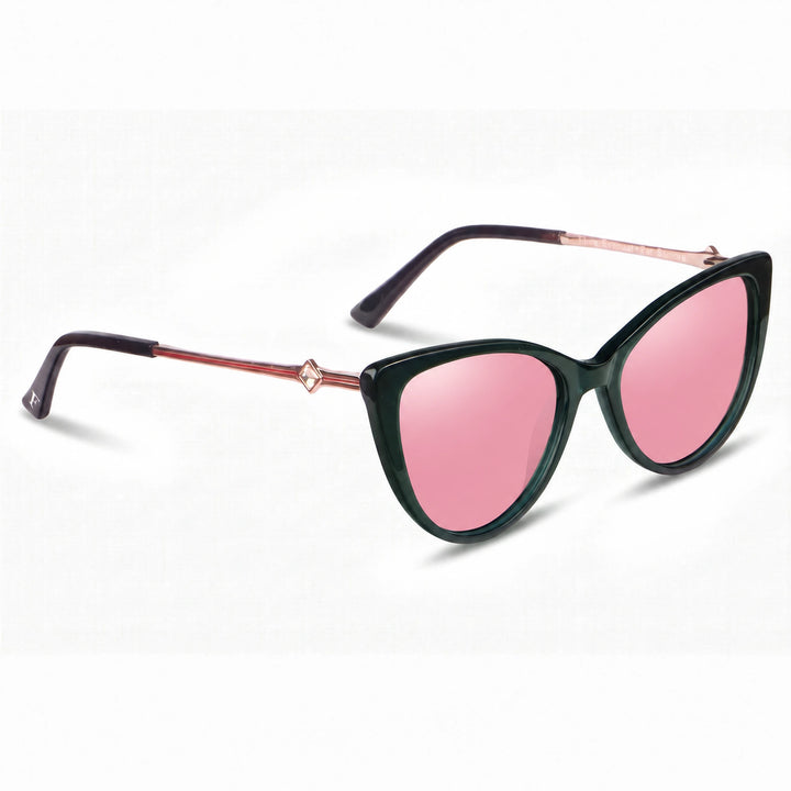Lentes de sol Fiore 1031 Verde cristal Rosado polarizado vista tres cuartos mujer #color_rosado