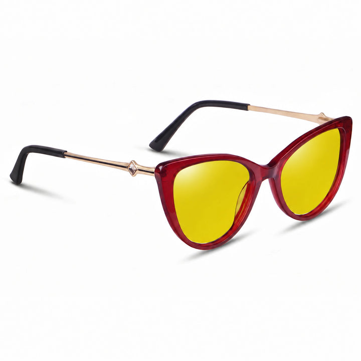 Lentes de sol Fiore 1031 Rojo cristal Amarillo polarizado vista tres cuartos mujer #color_amarillo