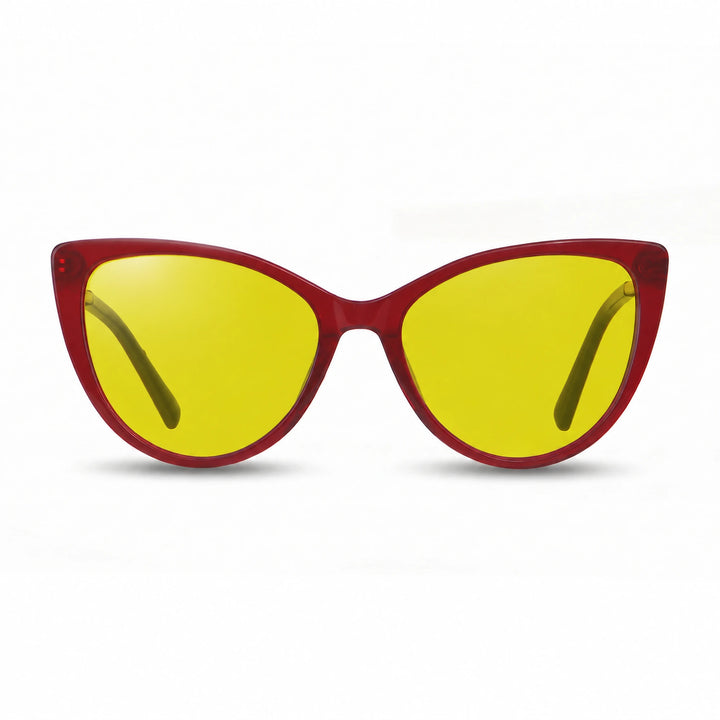 Lentes de sol Fiore 1031 Rojo cristal Amarillo polarizado vista frontal mujer #color_amarillo #foto_frontal