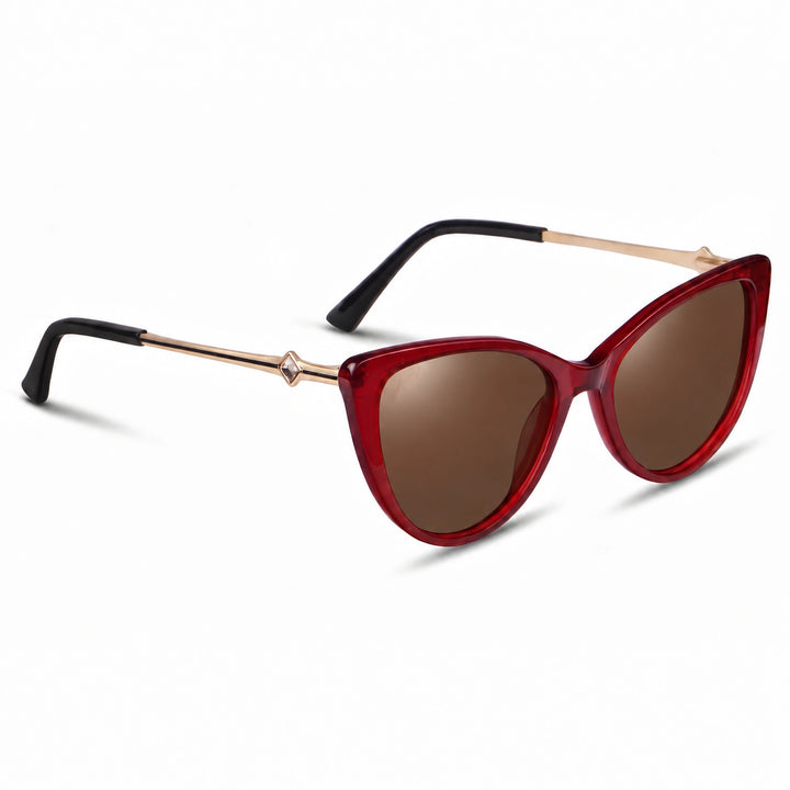 Lentes de sol Fiore 1031 Rojo cristal Cafe polarizado vista tres cuartos mujer #color_cafe