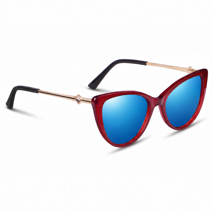 Lentes de sol Fiore 1031 Rojo cristal Espejado Azul polarizado vista tres cuartos mujer #color_espejado-azul