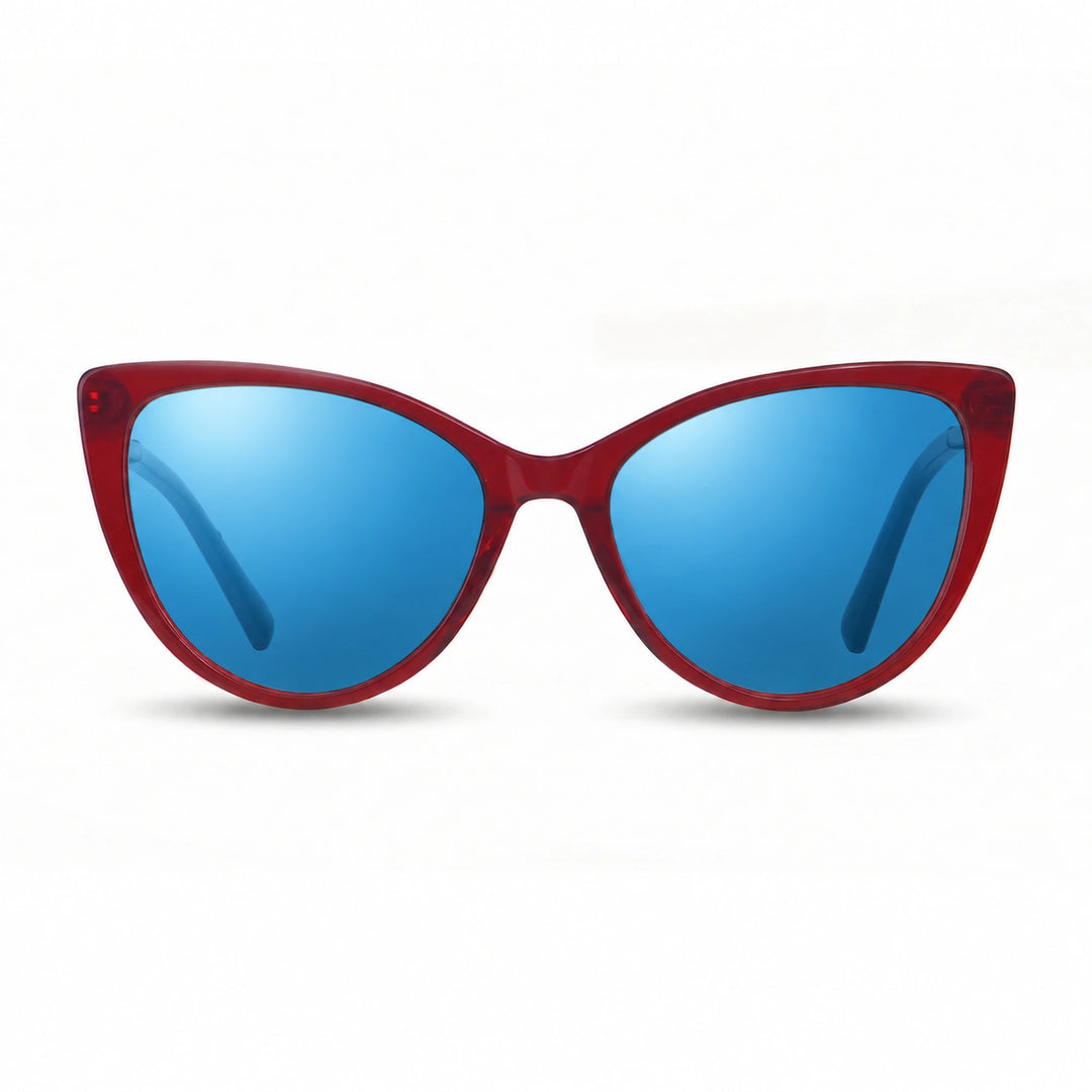 Lentes de sol Fiore 1031 Rojo cristal Espejado Azul polarizado vista frontal mujer #color_espejado-azul #foto_frontal