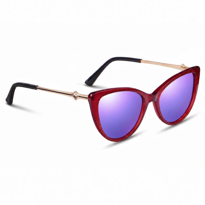 Lentes de sol Fiore 1031 Rojo cristal Espejado Morado polarizado vista tres cuartos mujer #color_espejado-morado