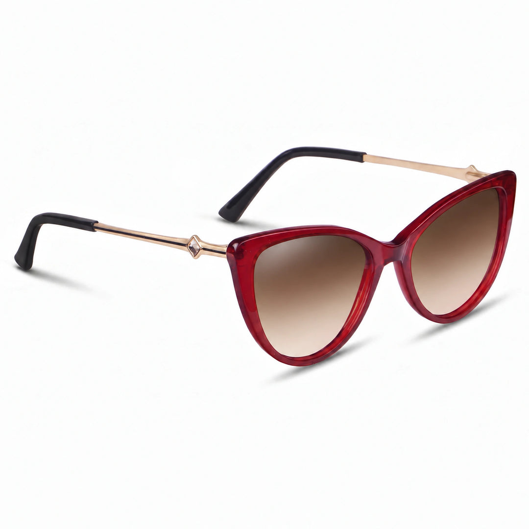 Lentes de sol Fiore 1031 Rojo cristal Gradiente Cafe polarizado vista tres cuartos mujer #color_gradiente-cafe