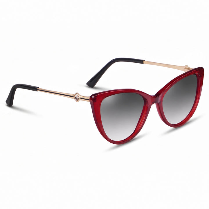 Lentes de sol Fiore 1031 Rojo cristal Gradiente Gris polarizado vista tres cuartos mujer #color_gradiente-gris