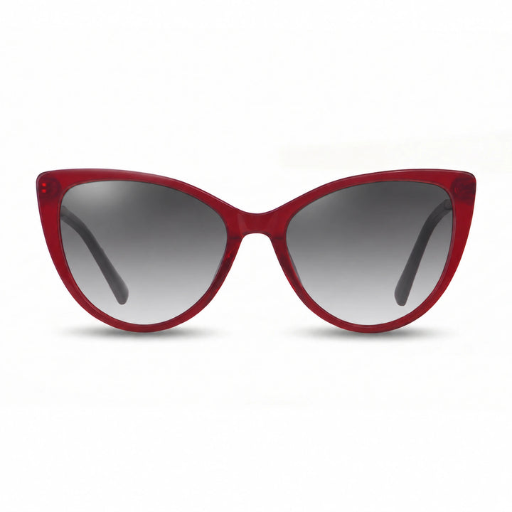 Lentes de sol Fiore 1031 Rojo cristal Gradiente Gris polarizado vista frontal mujer #color_gradiente-gris #foto_frontal