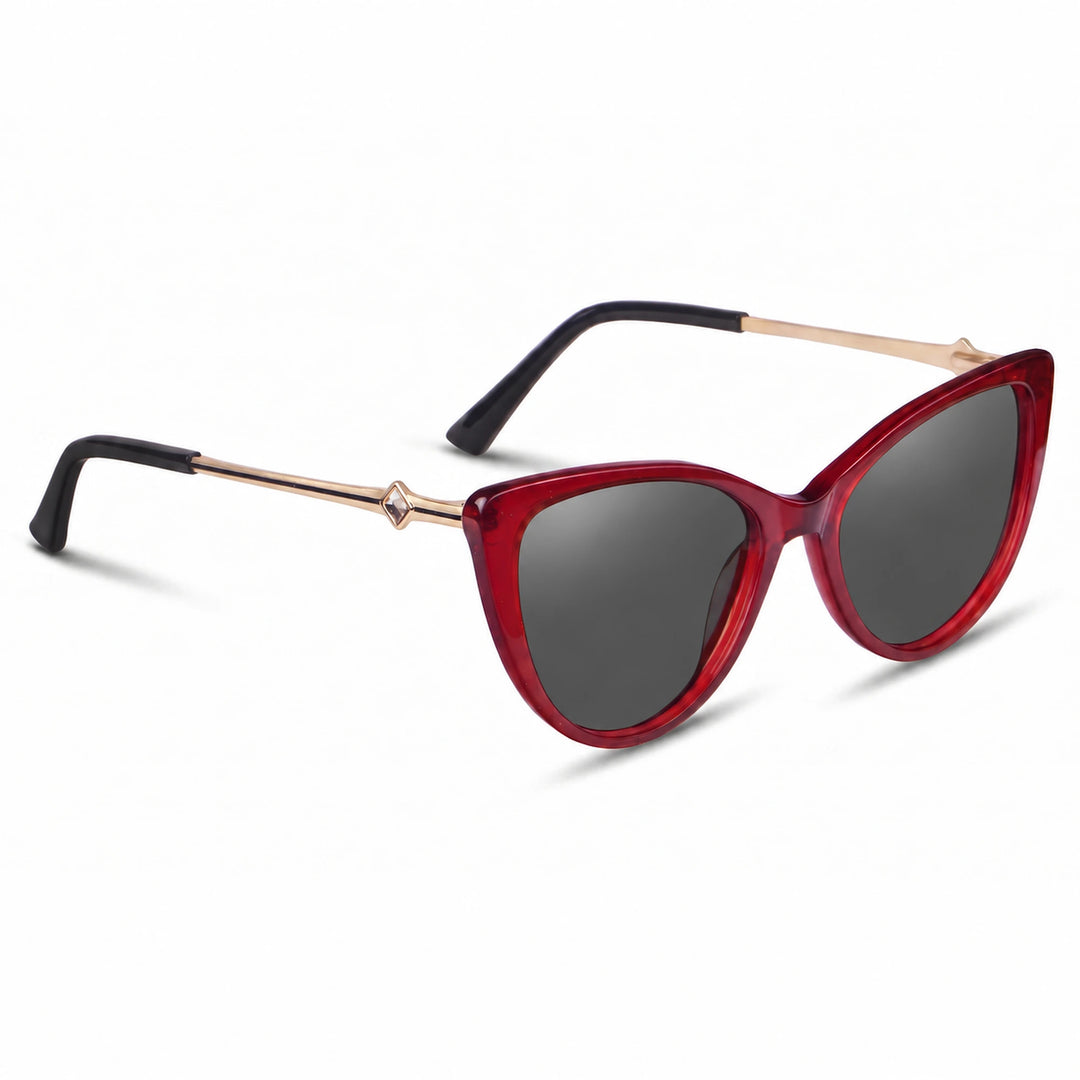 Lentes de sol Fiore 1031 Rojo cristal Negro polarizado vista tres cuartos mujer #color_negro