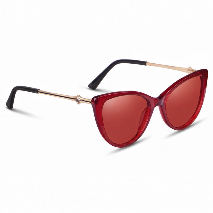 Lentes de sol Fiore 1031 Rojo cristal Rojo polarizado vista tres cuartos mujer #color_rojo