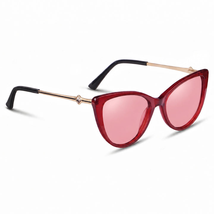 Lentes de sol Fiore 1031 Rojo cristal Rosado polarizado vista tres cuartos mujer #color_rosado
