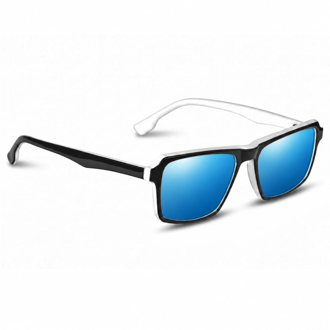 Lentes de sol Fiore 1038 Blanco cristal Espejado Azul polarizado vista tres cuartos unisex #color_espejado-azul