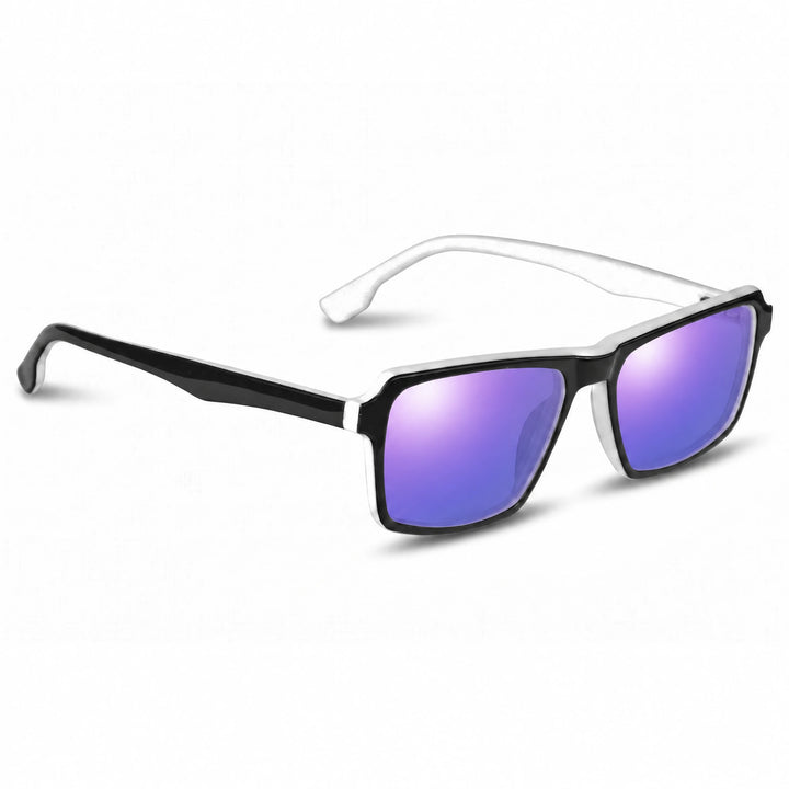 Lentes de sol Fiore 1038 Blanco cristal Espejado Morado polarizado vista tres cuartos unisex #color_espejado-morado