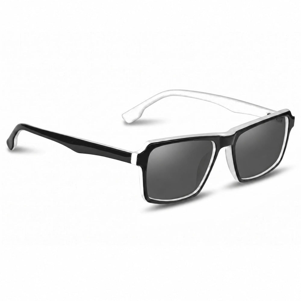 Lentes de sol Fiore 1038 Blanco cristal Negro polarizado vista tres cuartos unisex #color_negro