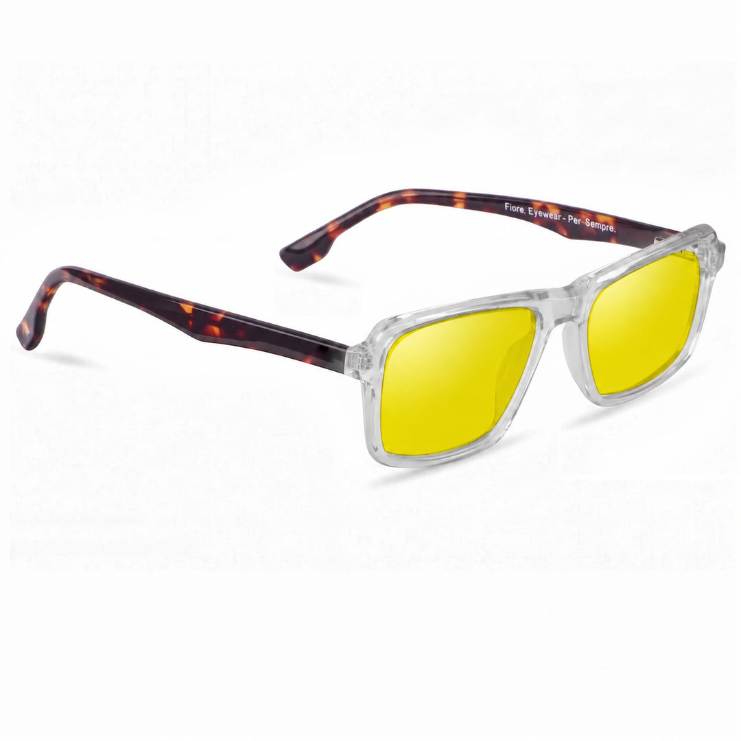 Lentes de sol Fiore 1038 Transparente cristal Amarillo polarizado vista tres cuartos unisex #color_amarillo