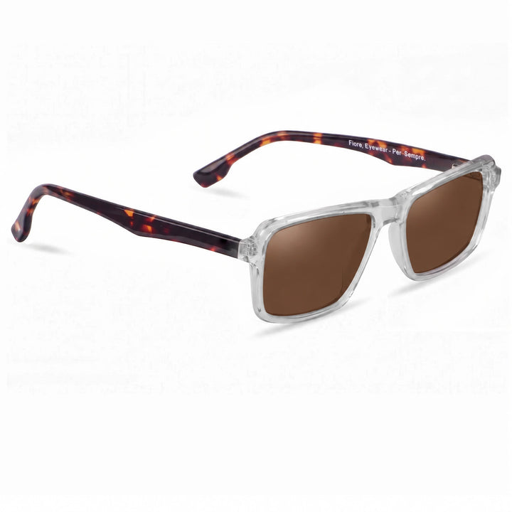 Lentes de sol Fiore 1038 Transparente cristal Cafe polarizado vista tres cuartos unisex #color_cafe