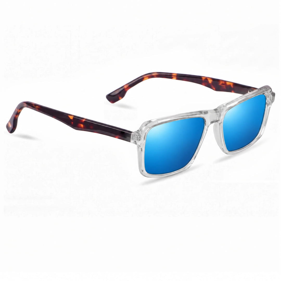Lentes de sol Fiore 1038 Transparente cristal Espejado Azul polarizado vista tres cuartos unisex #color_espejado-azul