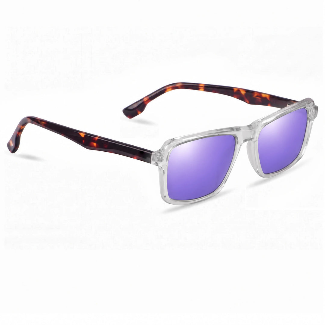 Lentes de sol Fiore 1038 Transparente cristal Espejado Morado polarizado vista tres cuartos unisex #color_espejado-morado