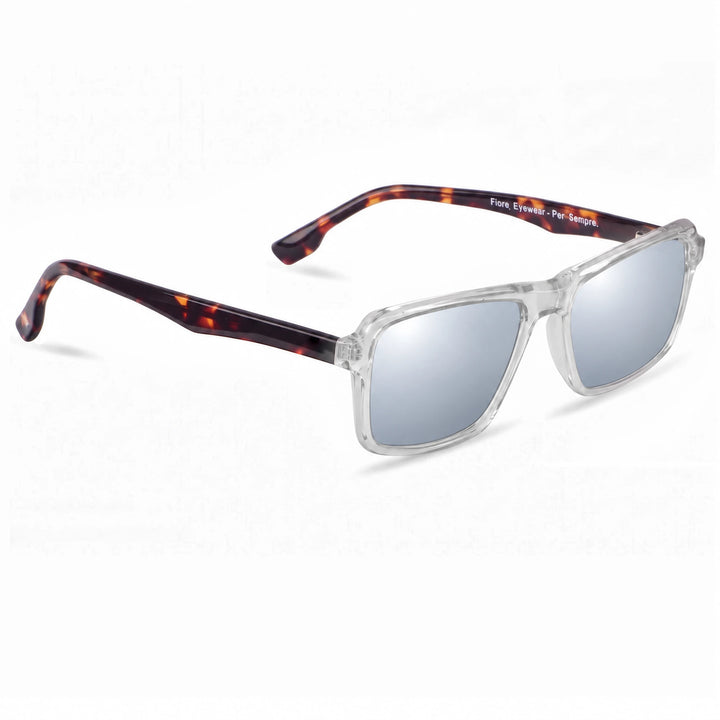 Lentes de sol Fiore 1038 Transparente cristal Espejado Silver polarizado vista tres cuartos unisex #color_espejado-silver
